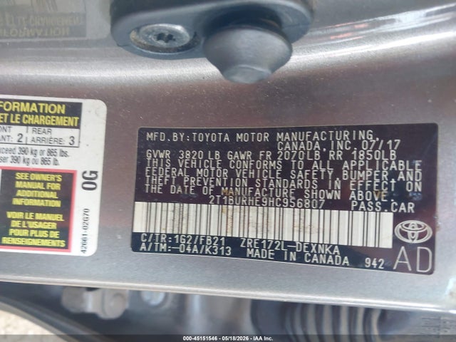 Aukcja sprzedaży 2017 Toyota Corolla Le, vin: 2T1BURHE9HC956807, numer aukcji: 45151546
