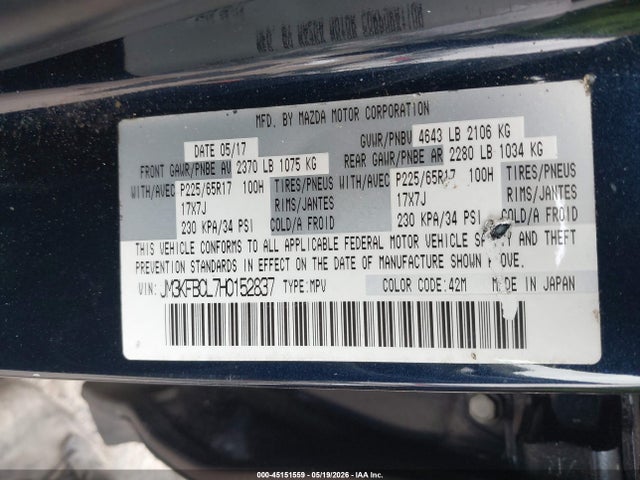 Aukcja sprzedaży 2017 Mazda Cx-5 Touring, vin: JM3KFBCL7H0152837, numer aukcji: 45151559