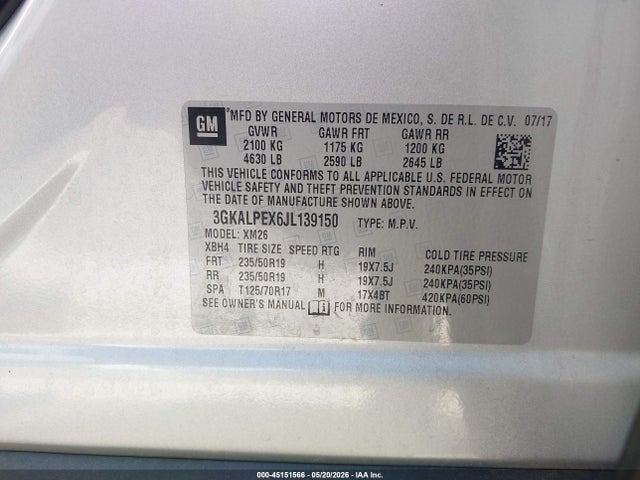 45151566 :رقم المزاد ، 3GKALPEX6JL139150 vin ، 2018 Gmc Terrain Slt مزاد بيع