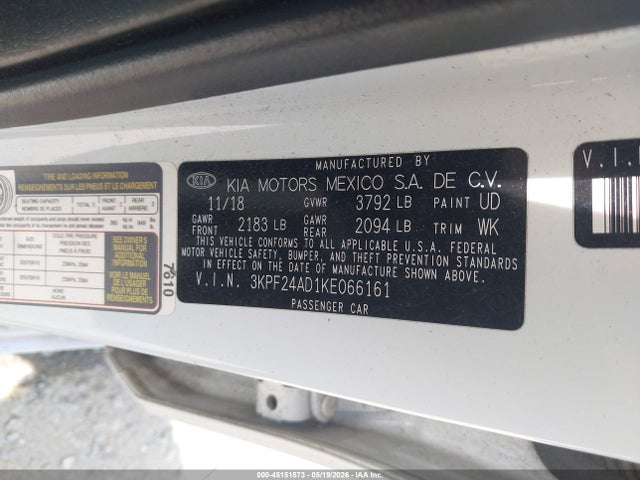 Продажа на аукционе авто 2019 Kia Forte Lxs, vin: 3KPF24AD1KE066161, номер лота: 45151573