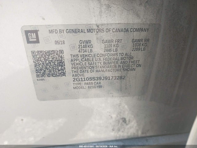 Продаж на аукціоні авто 2018 Chevrolet Impala 1lt, vin: 2G1105S39J9173282, номер лоту: 45151591