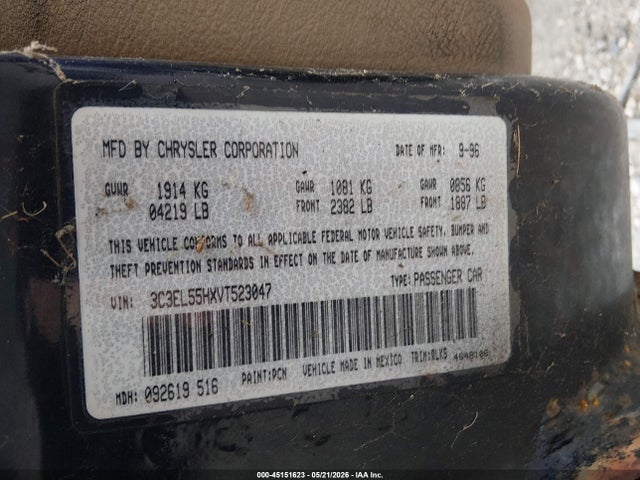Продаж на аукціоні авто 1997 Chrysler Sebring Jxi, vin: 3C3EL55HXVT523047, номер лоту: 45151623