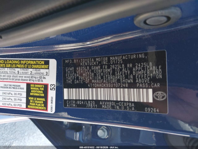 Aukcja sprzedaży 2025 Toyota Camry Xse, vin: 4T1DAACK9SU107248, numer aukcji: 45151632