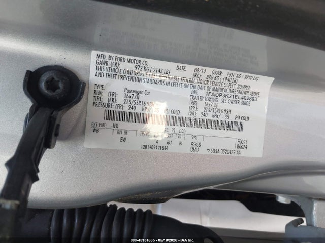 Продаж на аукціоні авто 2014 Ford Focus Se, vin: 1FADP3K21EL402893, номер лоту: 45151635