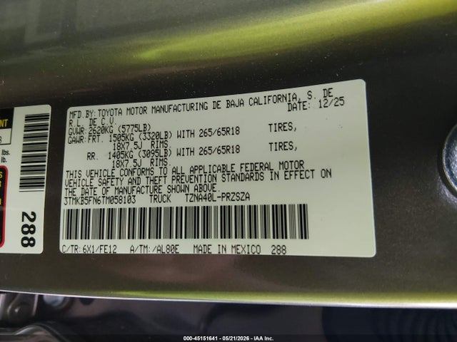 3TMKB5FN6TM058103 Toyota Tacoma Trd Sport