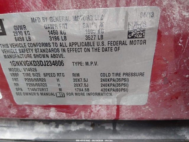 Продажа на аукционе авто 2013 Chevrolet Traverse 1lt, vin: 1GNKVGKD3DJ234806, номер лота: 45151642
