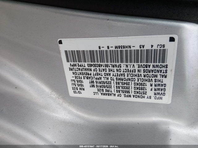 45151647 :رقم المزاد ، 5FNRL18614B030483 vin ، 2004 Honda Odyssey Ex مزاد بيع