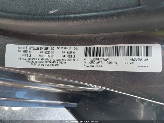 2015 Chrysler 200 S მანქანა იყიდება აუქციონზე, vin: 1C3CCCBB4FN538320, აუქციონის ნომერი: 45151665