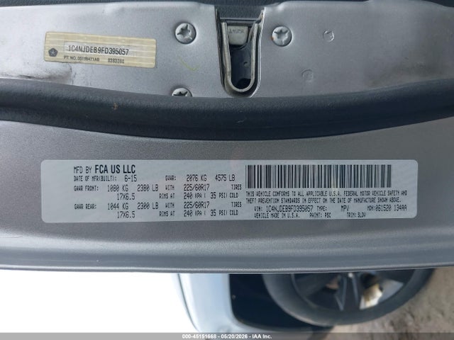 Продажа на аукционе авто 2015 Jeep Compass High Altitude Edition, vin: 1C4NJDEB9FD395057, номер лота: 45151668