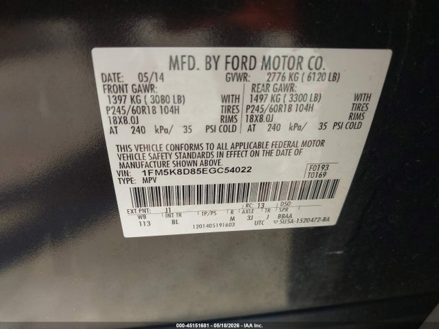 Ford EXPLORER XLT 2014 1FM5K8D85EGC54022 Image 9