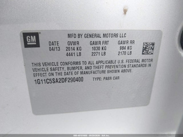 Продажа на аукционе авто 2013 Chevrolet Malibu 1lt, vin: 1G11C5SA2DF290400, номер лота: 45151685