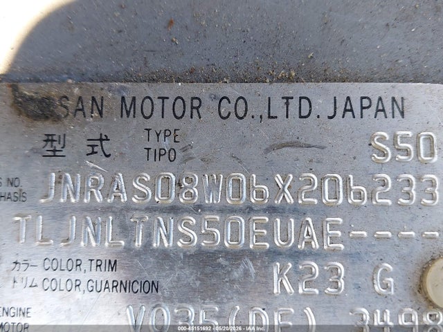 45151692 :رقم المزاد ، JNRAS08W06X206233 vin ، 2006 Infiniti Fx35 مزاد بيع