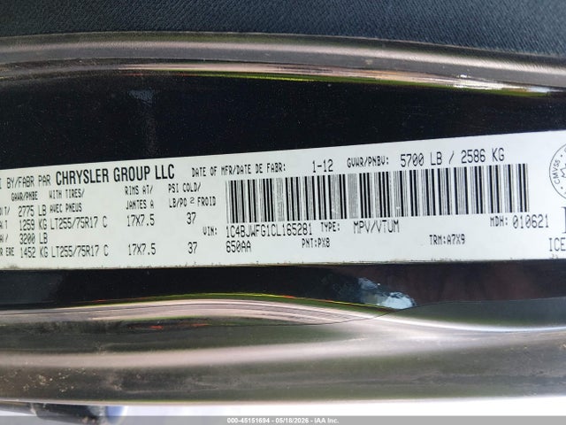 2012 Jeep Wrangler Unlimited Rubicon მანქანა იყიდება აუქციონზე, vin: 1C4BJWFG1CL165281, აუქციონის ნომერი: 45151694