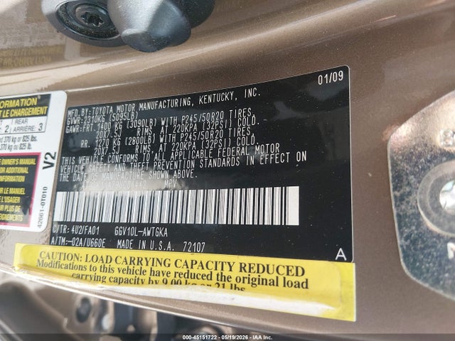 Продажа на аукционе авто 2009 Toyota Venza Base V6, vin: 4T3ZK11A79U004442, номер лота: 45151722
