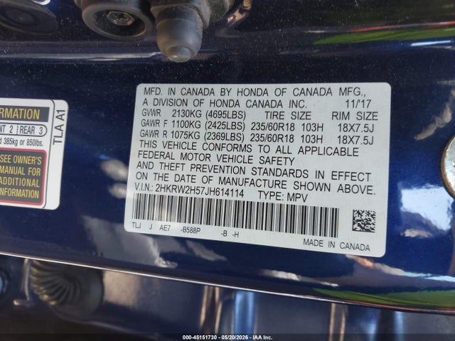 Aukcja sprzedaży 2018 Honda Cr-v Ex, vin: 2HKRW2H57JH614114, numer aukcji: 45151730