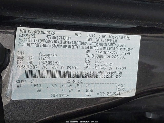 Ford FOCUS SE 2016 1FADP3K27GL252291 Image 17