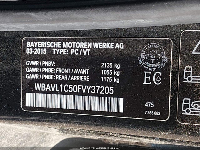 Продаж на аукціоні авто 2015 Bmw X1 Xdrive28i, vin: WBAVL1C50FVY37205, номер лоту: 45151751
