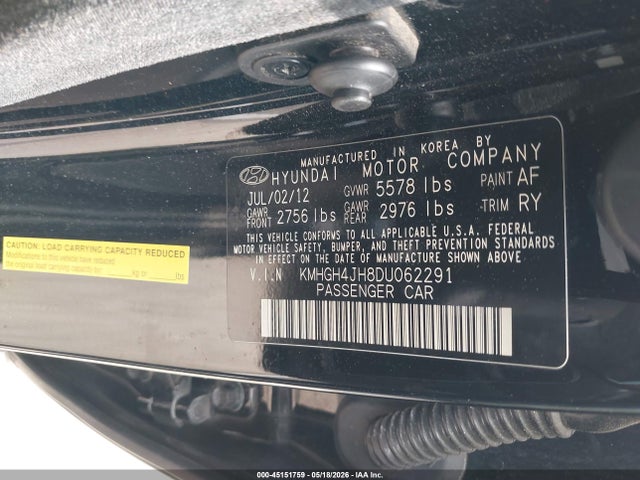 Aukcja sprzedaży 2013 Hyundai Equus Signature, vin: KMHGH4JH8DU062291, numer aukcji: 45151759