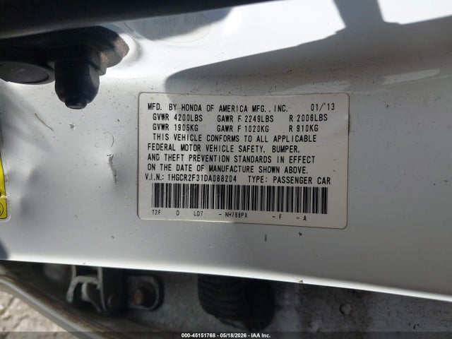 2013 Honda Accord Lx მანქანა იყიდება აუქციონზე, vin: 1HGCR2F31DA088204, აუქციონის ნომერი: 45151768
