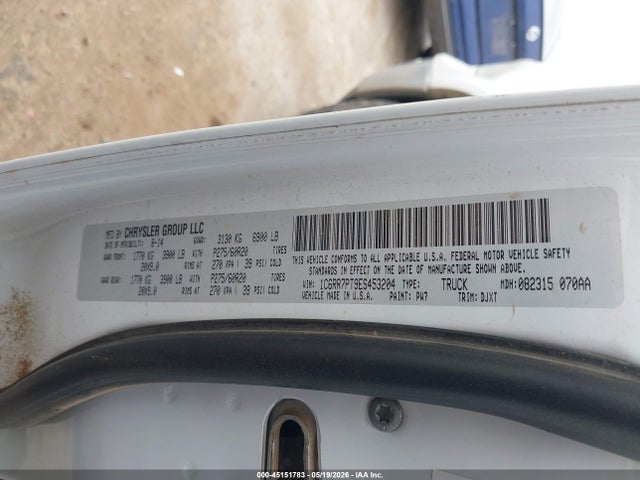 45151783 :رقم المزاد ، 1C6RR7PT9ES453204 vin ، 2014 Ram 1500 Longhorn مزاد بيع
