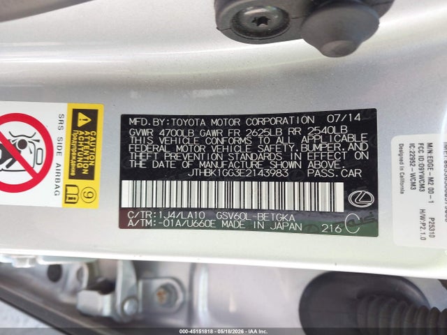 Продажа на аукционе авто 2014 Lexus Es 350, vin: JTHBK1GG3E2143983, номер лота: 45151818