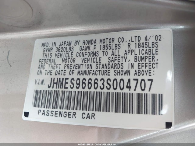Aukcja sprzedaży 2003 Honda Civic Hybrid, vin: JHMES96663S004707, numer aukcji: 45151823