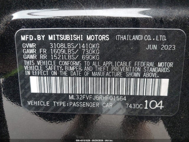 Продаж на аукціоні авто 2024 Mitsubishi Mirage G4 Se, vin: ML32FVFJ6RHF01564, номер лоту: 45151826