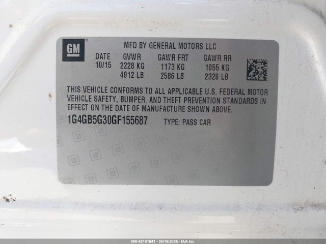 Продажа на аукционе авто 2016 Buick Lacrosse Leather, vin: 1G4GB5G30GF155687, номер лота: 45151841
