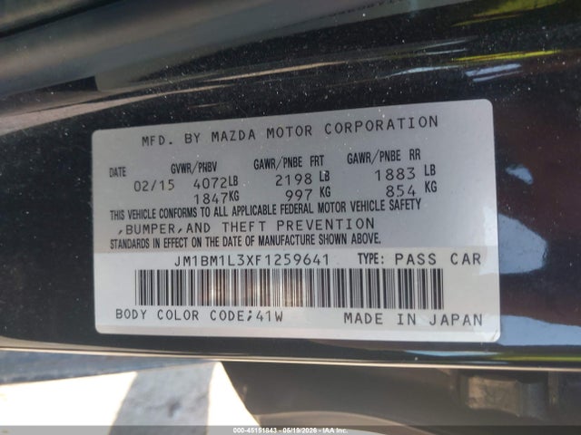2015 Mazda Mazda3 S Touring მანქანა იყიდება აუქციონზე, vin: JM1BM1L3XF1259641, აუქციონის ნომერი: 45151843