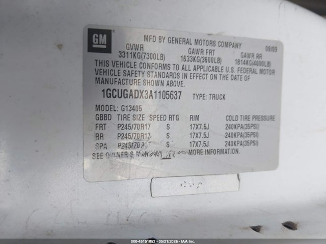 Продаж на аукціоні авто 2010 Chevrolet Express 1500 Work Van, vin: 1GCUGADX3A1105637, номер лоту: 45151852