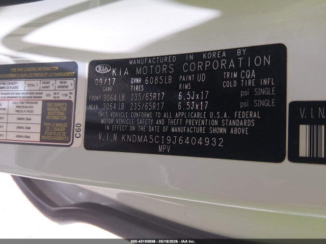 45151856 :رقم المزاد ، KNDMA5C19J6404932 vin ، 2018 Kia Sedona L مزاد بيع
