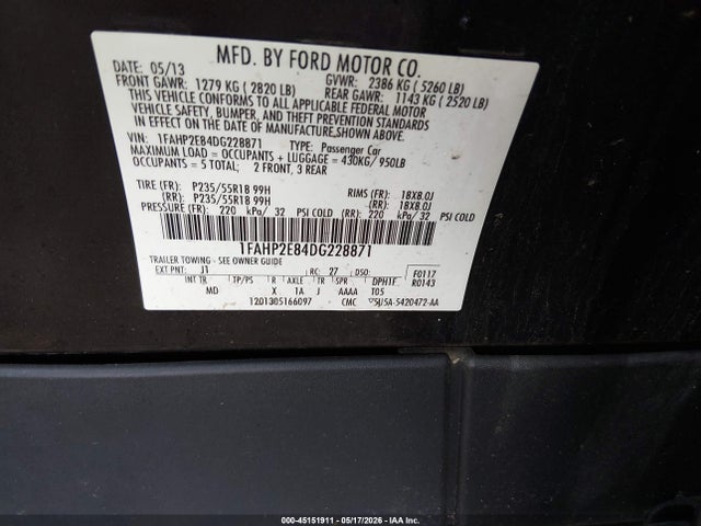 Продажа на аукционе авто 2013 Ford Taurus Sel, vin: 1FAHP2E84DG228871, номер лота: 45151911