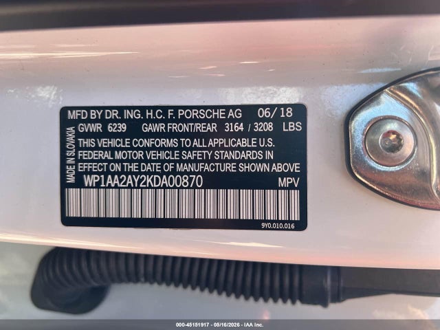 Aukcja sprzedaży 2019 Porsche Cayenne, vin: WP1AA2AY2KDA00870, numer aukcji: 45151917