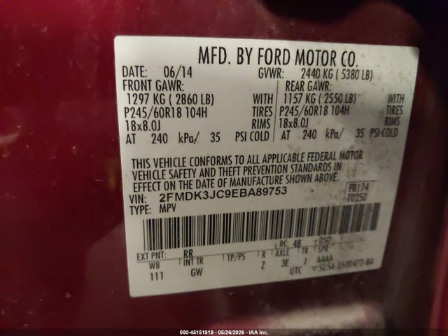 Продажа на аукционе авто 2014 Ford Edge Sel, vin: 2FMDK3JC9EBA89753, номер лота: 45151919