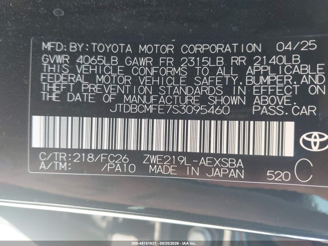 Toyota Corolla Hybrid 2025 JTDBCMFE7S3095460 Image 21