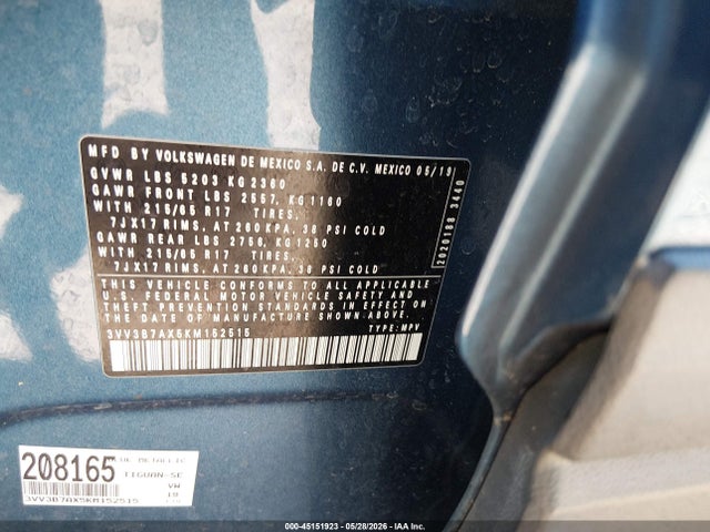 Aukcja sprzedaży 2019 Volkswagen Tiguan 2.0t Se/2.0t Sel/2.0t Sel R-line/2.0t Sel R-line Black, vin: 3VV3B7AX5KM152515, numer aukcji: 45151923