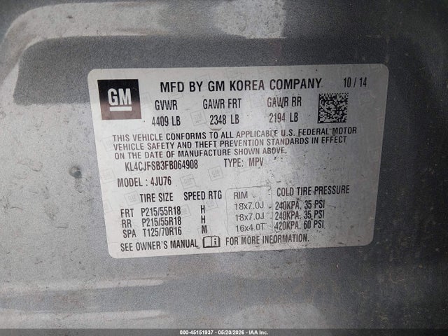 Продаж на аукціоні авто 2015 Buick Encore Convenience, vin: KL4CJFSB3FB064908, номер лоту: 45151937