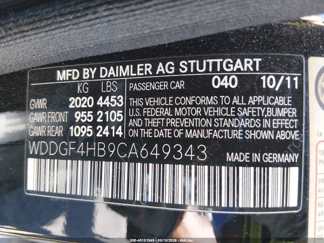 Aukcja sprzedaży 2012 Mercedes-benz C 250 Luxury/sport, vin: WDDGF4HB9CA649343, numer aukcji: 45151949