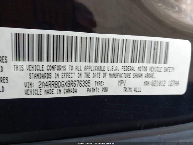 Aukcja sprzedaży 2011 Chrysler Town & Country Touring-l, vin: 2A4RR8DGXBR676395, numer aukcji: 45151969
