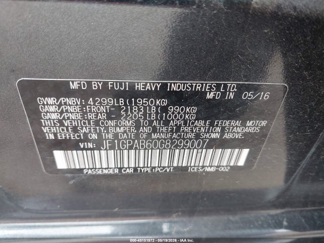 Продажа на аукционе авто 2016 Subaru Impreza 2.0i Premium, vin: JF1GPAB60G8299007, номер лота: 45151972
