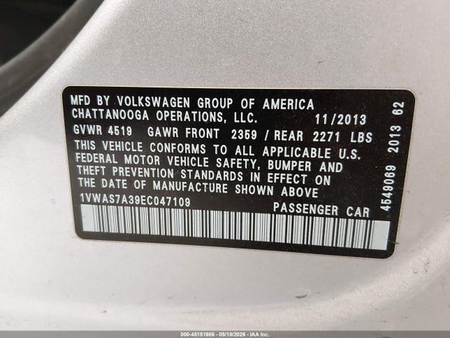 1VWAS7A39EC047109 Volkswagen Passat 1.8t S
