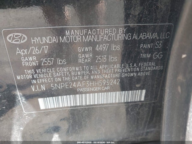 Aukcja sprzedaży 2017 Hyundai Sonata, vin: 5NPE24AF3HH595242, numer aukcji: 45152009