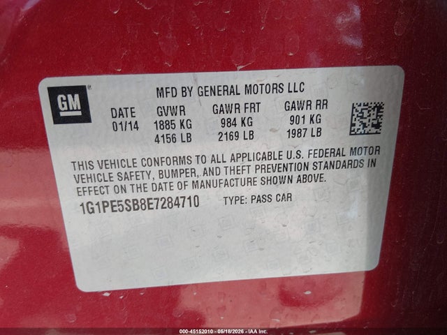 2014 Chevrolet Cruze 2lt Auto მანქანა იყიდება აუქციონზე, vin: 1G1PE5SB8E7284710, აუქციონის ნომერი: 45152010