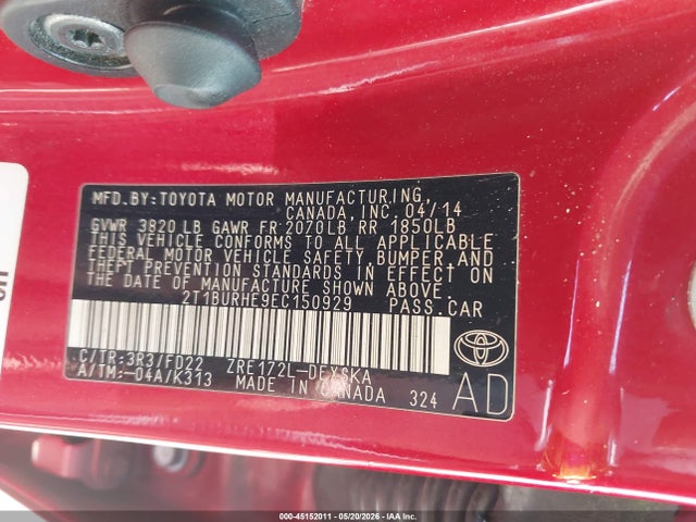 Toyota Corolla S Plus 2014 2T1BURHE9EC150929 Image 9