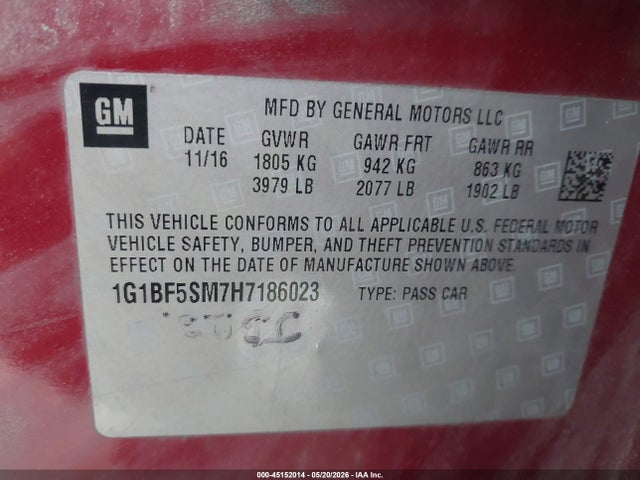 Продаж на аукціоні авто 2017 Chevrolet Cruze Premier, vin: 1G1BF5SM7H7186023, номер лоту: 45152014