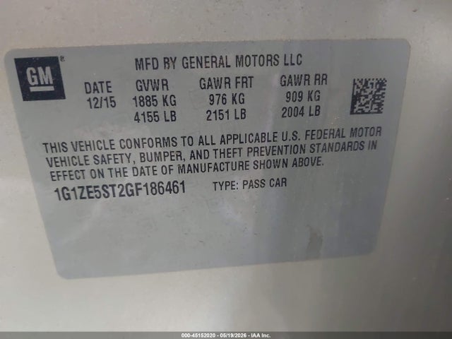 Chevrolet MALIBU 1LT 2016 1G1ZE5ST2GF186461 Image 9