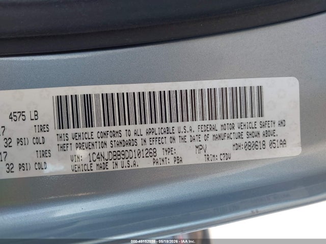 Продаж на аукціоні авто 2013 Jeep Compass Sport, vin: 1C4NJDBB9DD101268, номер лоту: 45152038