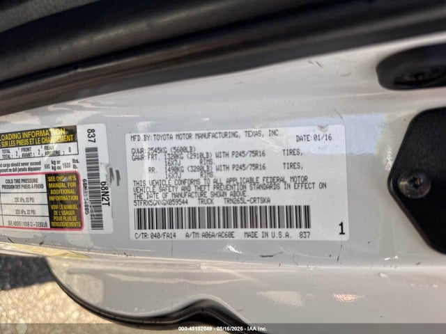45152049 :رقم المزاد ، 5TFRX5GNXGX059544 vin ، 2016 Toyota Tacoma Sr مزاد بيع