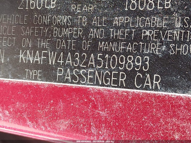 45152053 :رقم المزاد ، KNAFW4A32A5109893 vin ، 2010 Kia Forte Sx مزاد بيع