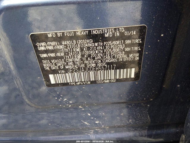 2014 Subaru Forester 2.5i Limited მანქანა იყიდება აუქციონზე, vin: JF2SJAJC0EH557117, აუქციონის ნომერი: 45152061